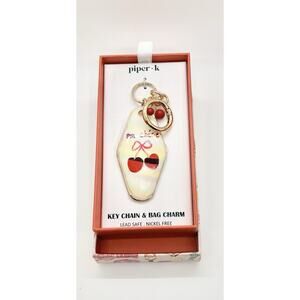 Piper K Ma Cherie Keychain Cherry Bag Charm Motel Key Shape NEW 5x1.5”